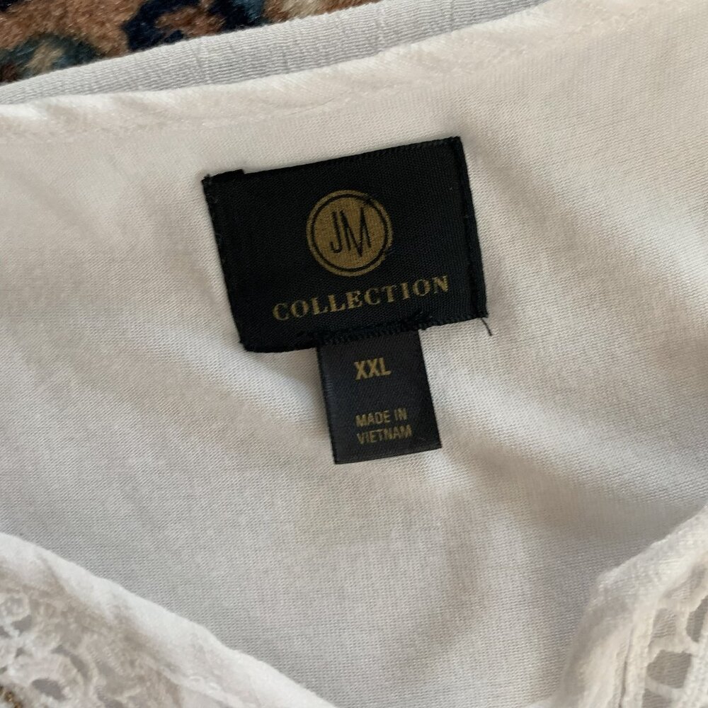 JM Collection White Poncho Top with Embellished Neckline - Picture 5 of 8